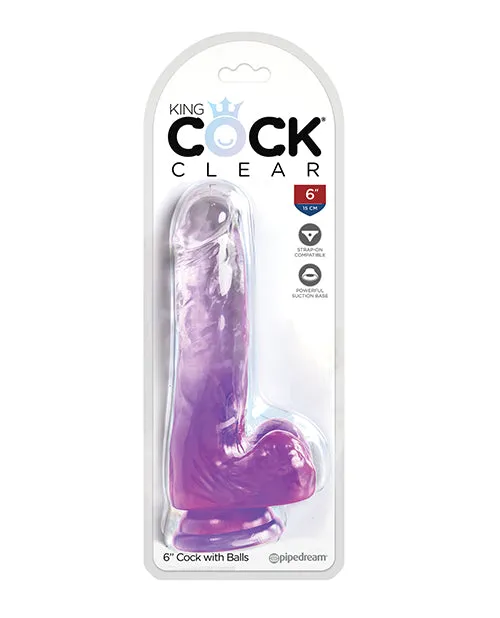 King Cock Dildos King Cock Clear Dildo with Balls 6in Purple