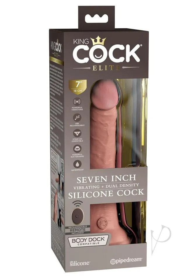 King Cock Elite Dual Density Vibrating Rechargeable Silicone Dildo with Remote Control 7in Vanilla King Cock Female Sex Toys King Cock Elite Dual Density Vibrating Rechargeable Silicone Dildo with Remote Control 7in Vanilla King Cock Female Sex Toys