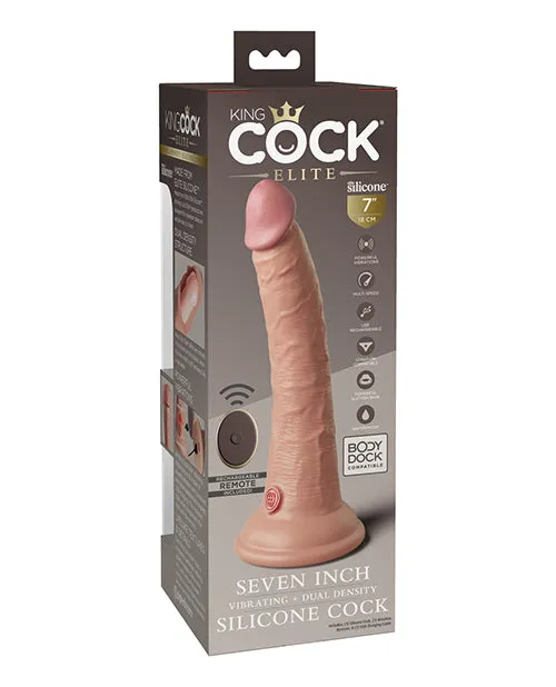 King Cock Elite Dual Density Vibrating Rechargeable Silicone Dildo with Remote Control 7in Vanilla King Cock Female Sex Toys