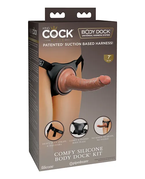 King Cock Female Sex Toys King Cock Comfy Silicone Body Dock Strapon Kit With Dildo 7in CaramelBlack