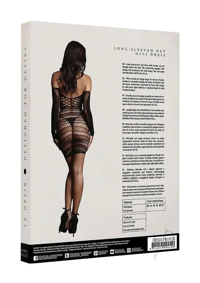Le Desir Le Desir Long Sleeved Mini Dress OS Black Anal Le Desir Le Desir Long Sleeved Mini Dress OS Black Anal