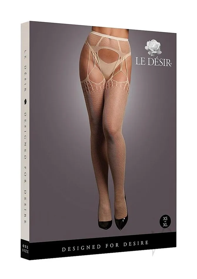 Le Desir Vibrators Le Desir Shredded Suspender Pantyhose OS Beige