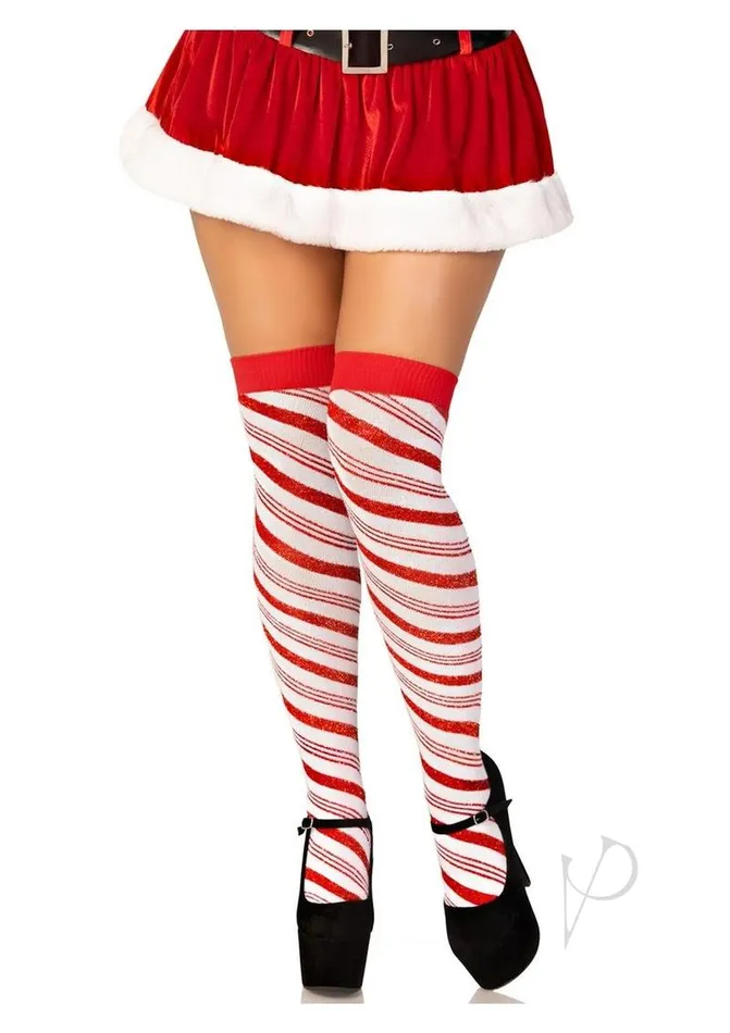 Leg Avenue Dildos Leg Avenue Candy Cane Lurex Striped Over the Knee Socks OS White