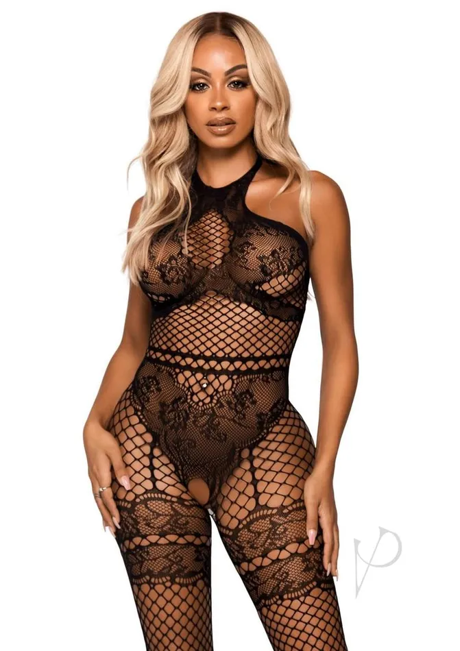 Leg Avenue Leg Avenue Seamless Industrial Net Halter Bodystocking with Faux Lace Lingerie Detail OS Black Bodystockings Playsuits Leg Avenue Leg Avenue Seamless Industrial Net Halter Bodystocking with Faux Lace Lingerie Detail OS Black Bodystockings Playsuits