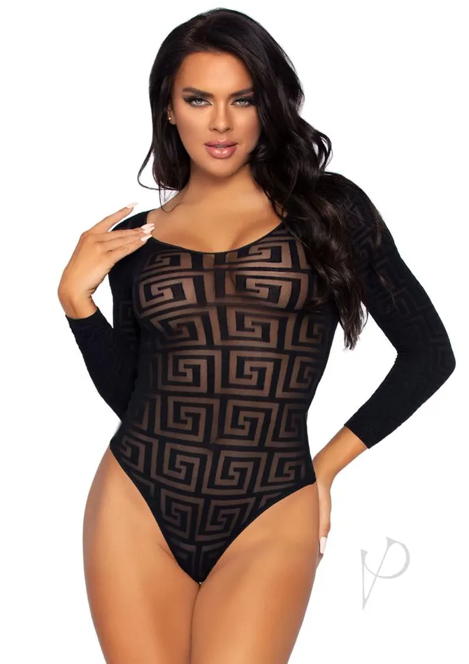 Leg Avenue Mosaic Opaque Snap Crotch Bodysuit OS Black Leg Avenue Anal
