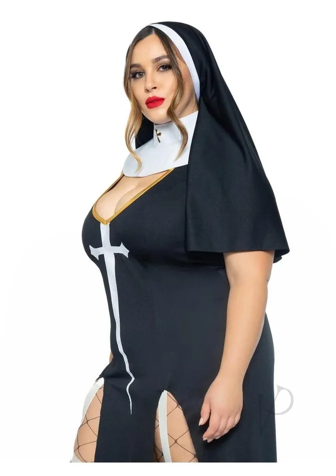 Leg Avenue Sultry Sinner Dual Slit Garter Dress with Vinyl Cross Detail Vinyl Collar and Nun Habit 3 Piece 3X4X BlackWhite Leg Avenue Vibrators