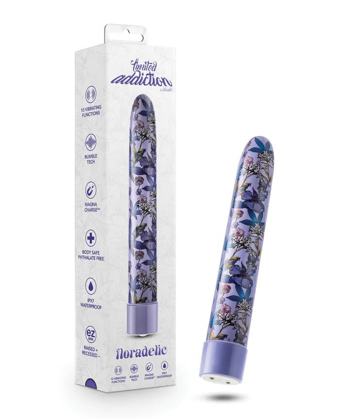 Limited Addiction Limited Addiction Floradelic Rechargeable Slimline Vibrator Purple Vibrators Limited Addiction Limited Addiction Floradelic Rechargeable Slimline Vibrator Purple Vibrators