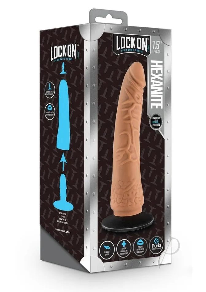 Lock On Hexanite Dildo with Suction Cup Adapter 75in Caramel Lock On Female Sex Toys Lock On Hexanite Dildo with Suction Cup Adapter 75in Caramel Lock On Female Sex Toys