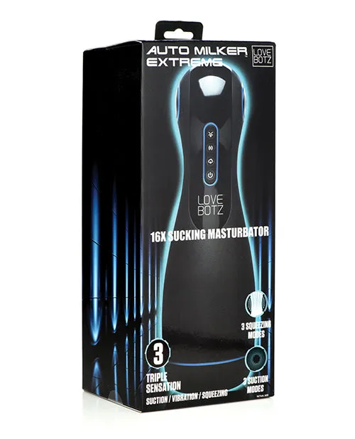 Lovebotz LoveBotz Auto Milker Extreme Rechargeable 16X Sucking Masturbator BlackBlue Male Sex Toys