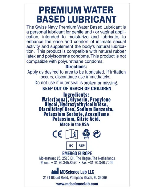 Lubricants Swiss Navy Swiss Navy Water Based Lubricant 4oz118ml Lubricants Swiss Navy Swiss Navy Water Based Lubricant 4oz118ml