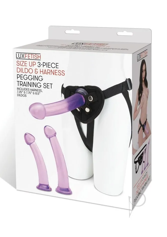 Lux Fetish Size Up Dildo and Harness Pegging Training Set 3 Piece Purple Lux Fetish Female Sex Toys Lux Fetish Size Up Dildo and Harness Pegging Training Set 3 Piece Purple Lux Fetish Female Sex Toys