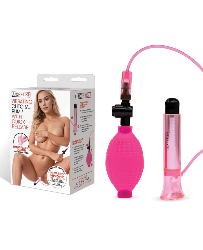 Lux Fetish Vibrating Clitoral Pump with Quick Release PinkBlack Lux Fetish Female Sex Toys Lux Fetish Vibrating Clitoral Pump with Quick Release PinkBlack Lux Fetish Female Sex Toys