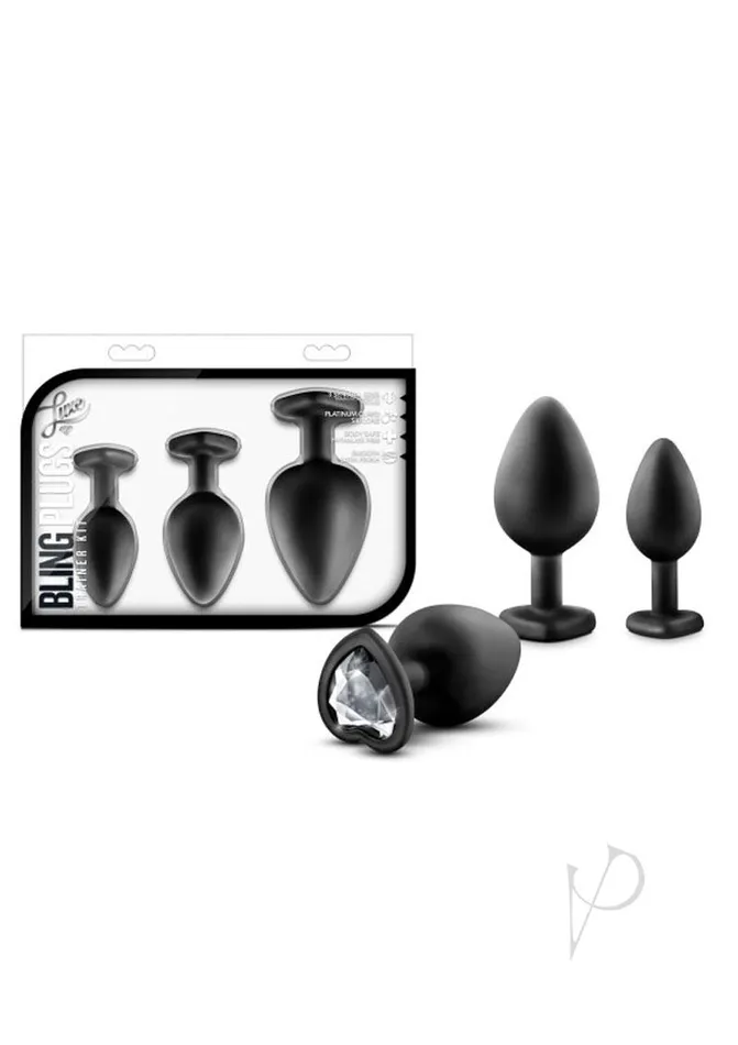 Luxe Luxe Bling Butt Plugs Silicone Training Kit with White Gems 3 size kit Black Anal Luxe Luxe Bling Butt Plugs Silicone Training Kit with White Gems 3 size kit Black Anal