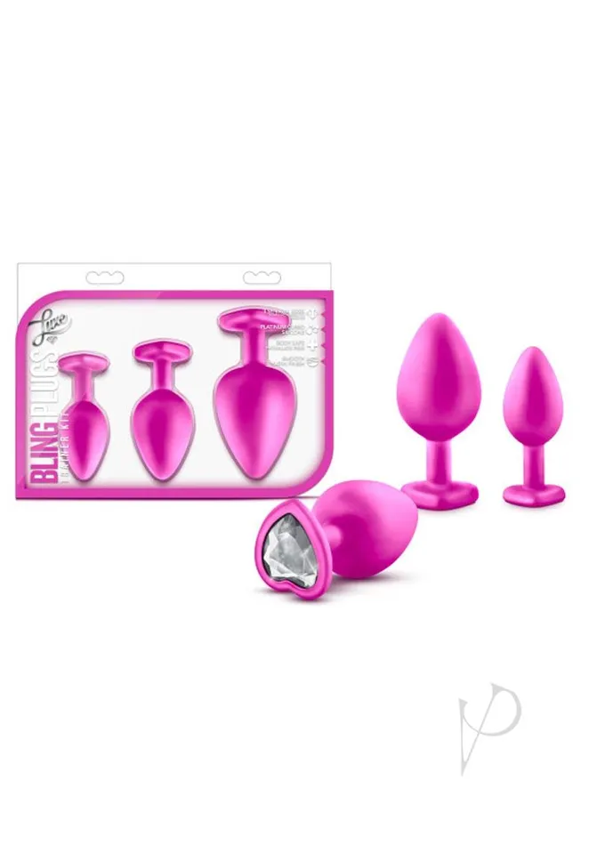 Luxe Luxe Bling Plugs Silicone Training Kit with White Gems 3 size kit Pink Anal Luxe Luxe Bling Plugs Silicone Training Kit with White Gems 3 size kit Pink Anal