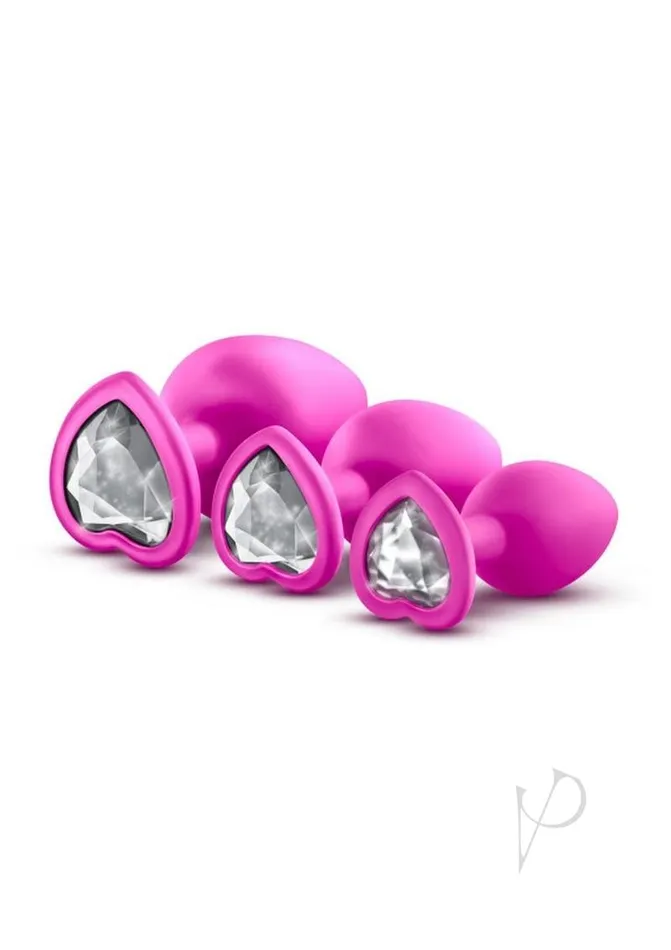 Luxe Luxe Bling Plugs Silicone Training Kit with White Gems 3 size kit Pink Anal
