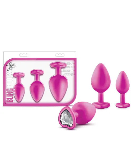 Luxe Luxe Bling Plugs Silicone Training Kit with White Gems 3 size kit Pink Anal