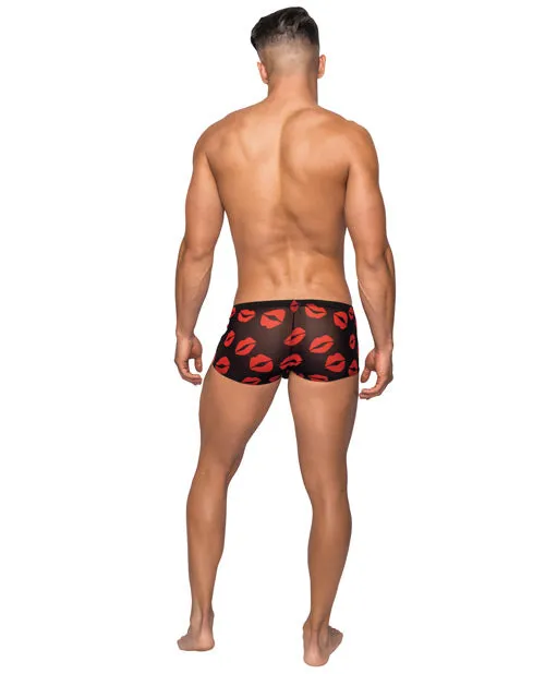 Male Power Kiss Me Stretch Mesh Mini Short BlkRd XL Female Sex Toys