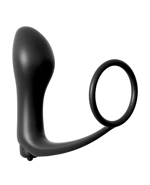 Male Sex Toys Anal Fantasy Collection Anal Fantasy Collection AssGasm Cock Ring Vibrating Plug Kit Silicone Waterproof Black