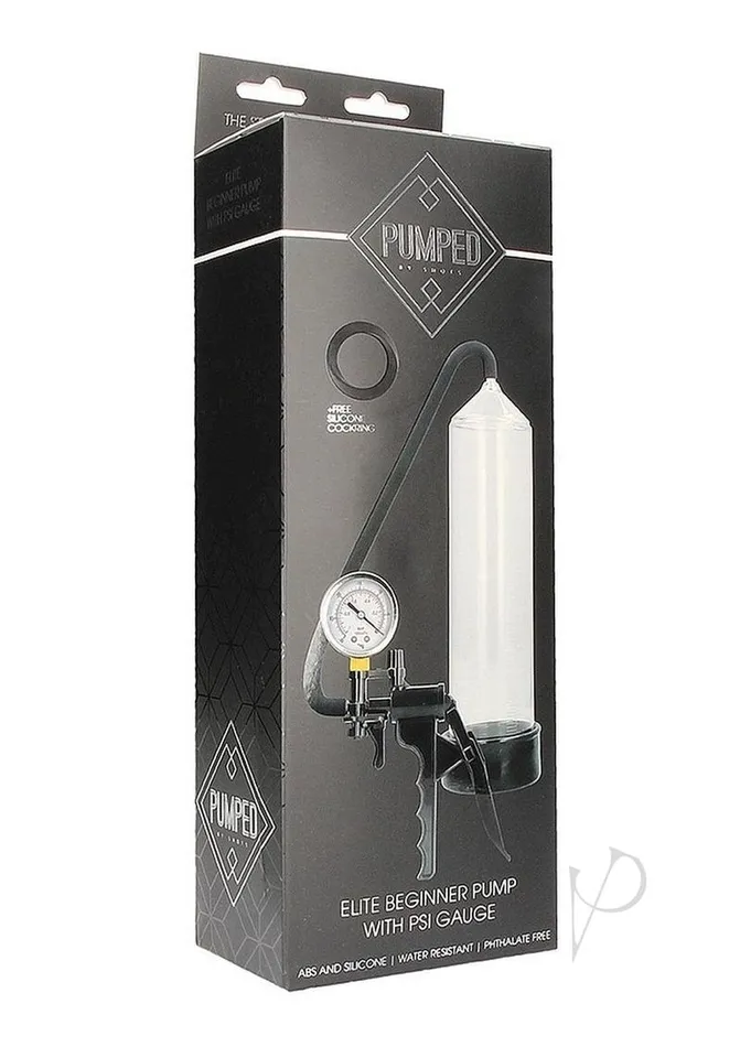 Male Sex Toys Pumped Pumped Elite Beginners Pump with PSI Gage Clear