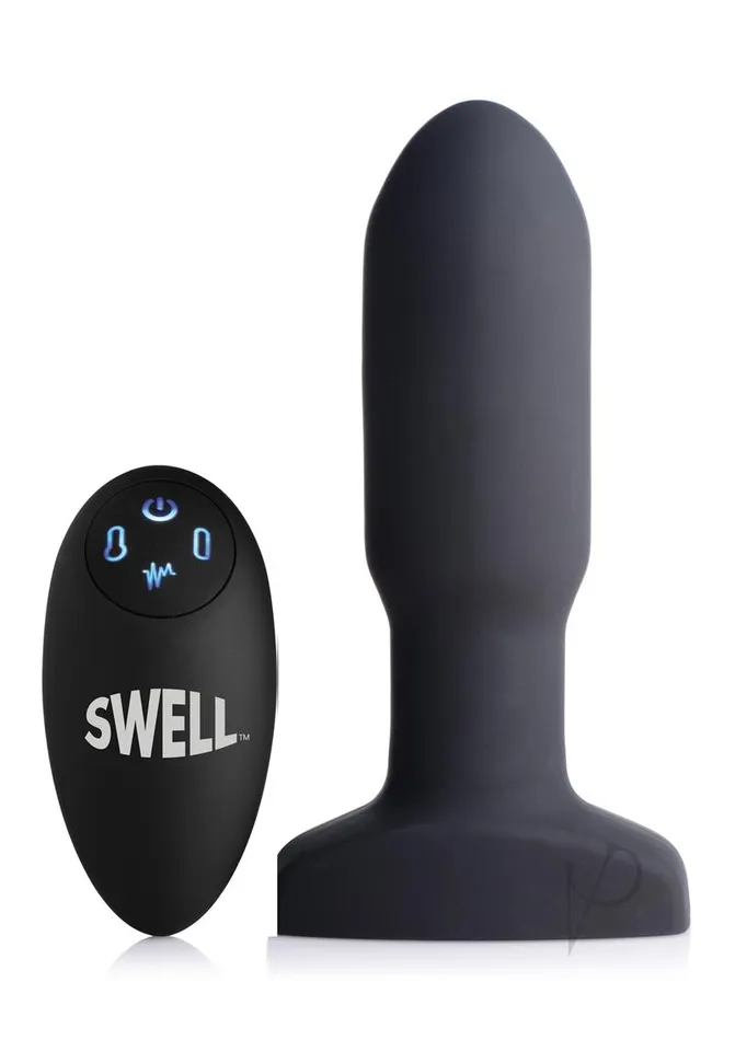Male Sex Toys Swell Swell Inflatable Rechargeable Silicone Vibrating Missile Anal Plug with Remote Control Black