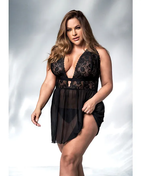 Mapale Anal Lace Mesh Babydoll GString Black 3X4X