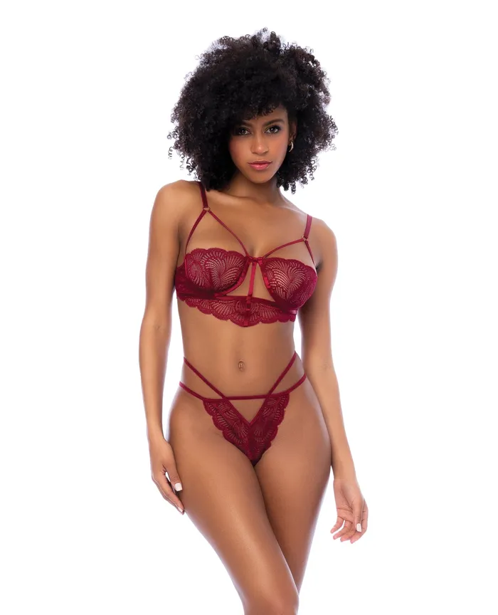 Mapale Anal Lace Underwire Top wThong 2 pc Set Rosewood LXL