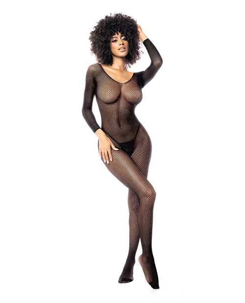 Mapale Anal Long Sleeved All Over Fishnet Body Stocking Black OS