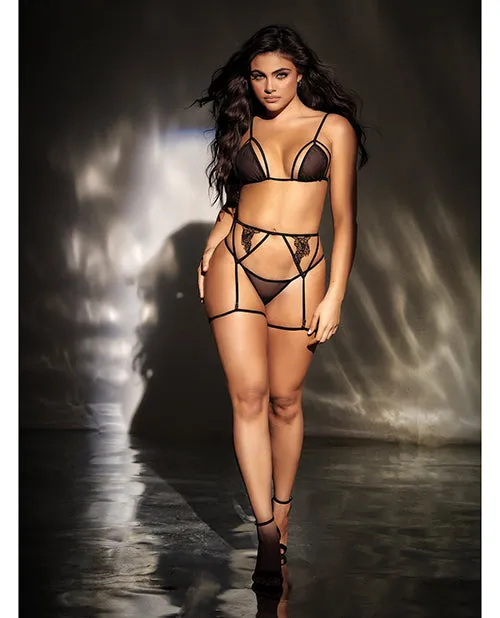 Mapale Anal Mesh Top wAdjustable Coverage Garter Belt Thong Black LXL