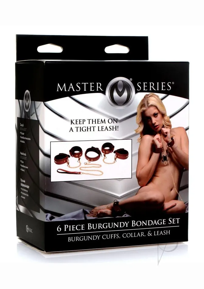 Master Series Bondage Set Cuffs Collar and Leash 6 piece Burgundy Master Series Couples Master Series Bondage Set Cuffs Collar and Leash 6 piece Burgundy Master Series Couples
