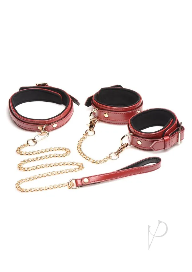 Master Series Bondage Set Cuffs Collar and Leash 6 piece Burgundy Master Series Couples