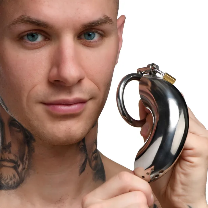 Master Series Male Sex Toys Forged Captor Locking Stainless Steel Chasity Cage