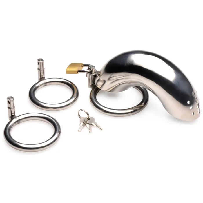 Master Series Male Sex Toys Forged Captor Locking Stainless Steel Chasity Cage