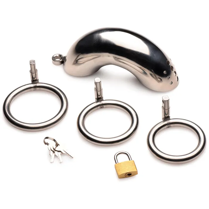 Master Series Male Sex Toys Forged Captor Locking Stainless Steel Chasity Cage