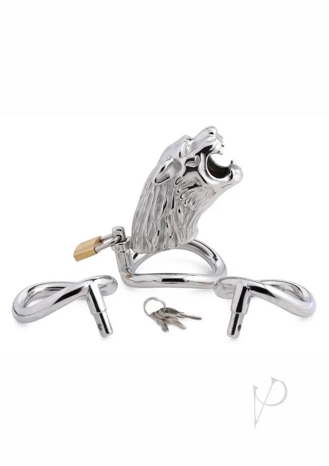 Master Series Male Sex Toys Master Series Tiger King Locking Chastity Cage Silver