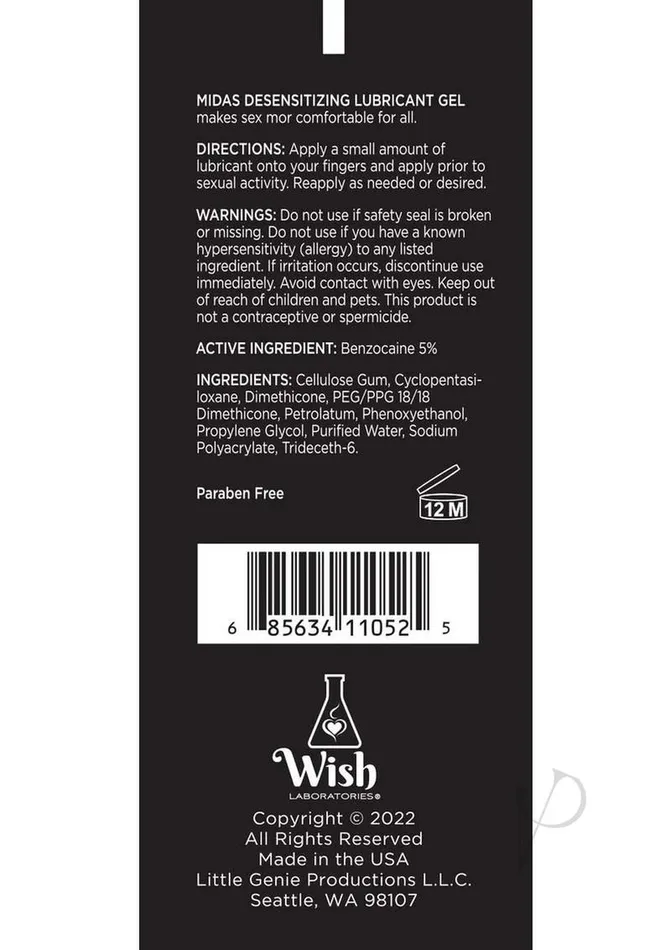Midas Lubricants Wish Midas Desensitizing Water Based Lubricant 2oz Midas Lubricants Wish Midas Desensitizing Water Based Lubricant 2oz