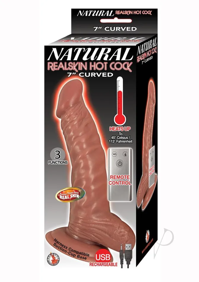 Natural Natural Realskin Hot Cock Curved Warming Rechargeable Dildo with Remote Control 7in Chocolate Female Sex Toys Natural Natural Realskin Hot Cock Curved Warming Rechargeable Dildo with Remote Control 7in Chocolate Female Sex Toys