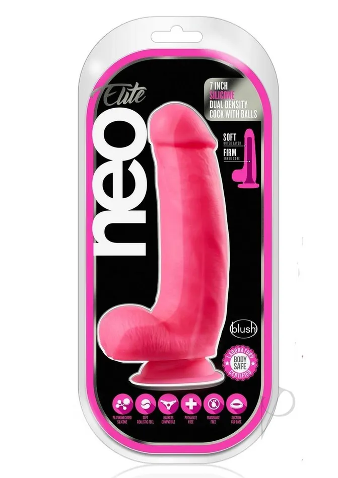 Neo Elite Female Sex Toys Neo Elite Silicone Dual Density Dildo with Balls 7in Neon Pink Neo Elite Female Sex Toys Neo Elite Silicone Dual Density Dildo with Balls 7in Neon Pink
