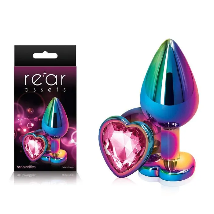 NS Novelties Anal Rear Assets Multi Coloured Heart Butt Plug Pink Gem Medium