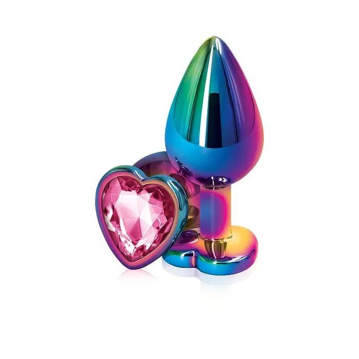 NS Novelties Anal Rear Assets Multi Coloured Heart Butt Plug Pink Gem Medium