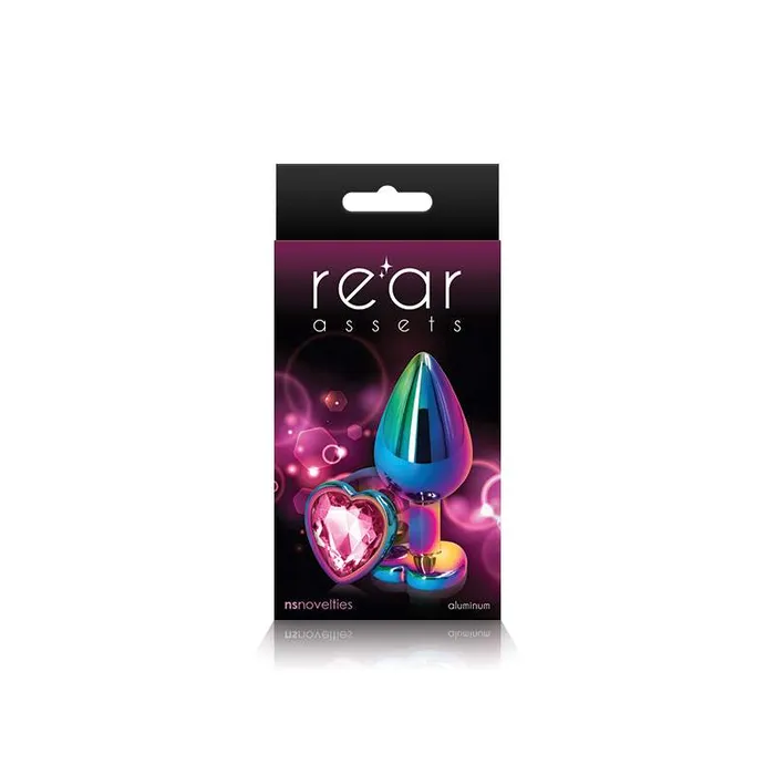 NS Novelties Anal Rear Assets Multi Coloured Heart Butt Plug Pink Gem Medium