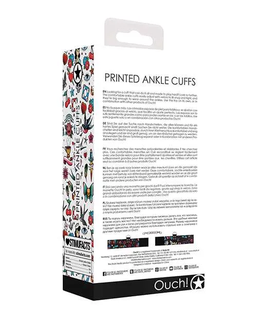 Ouch Anal Shots Ouch Old School Tattoo Style Printed Ankle Cuffs Black