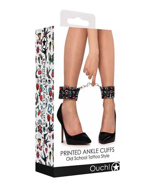 Ouch Anal Shots Ouch Old School Tattoo Style Printed Ankle Cuffs Black Ouch Anal Shots Ouch Old School Tattoo Style Printed Ankle Cuffs Black
