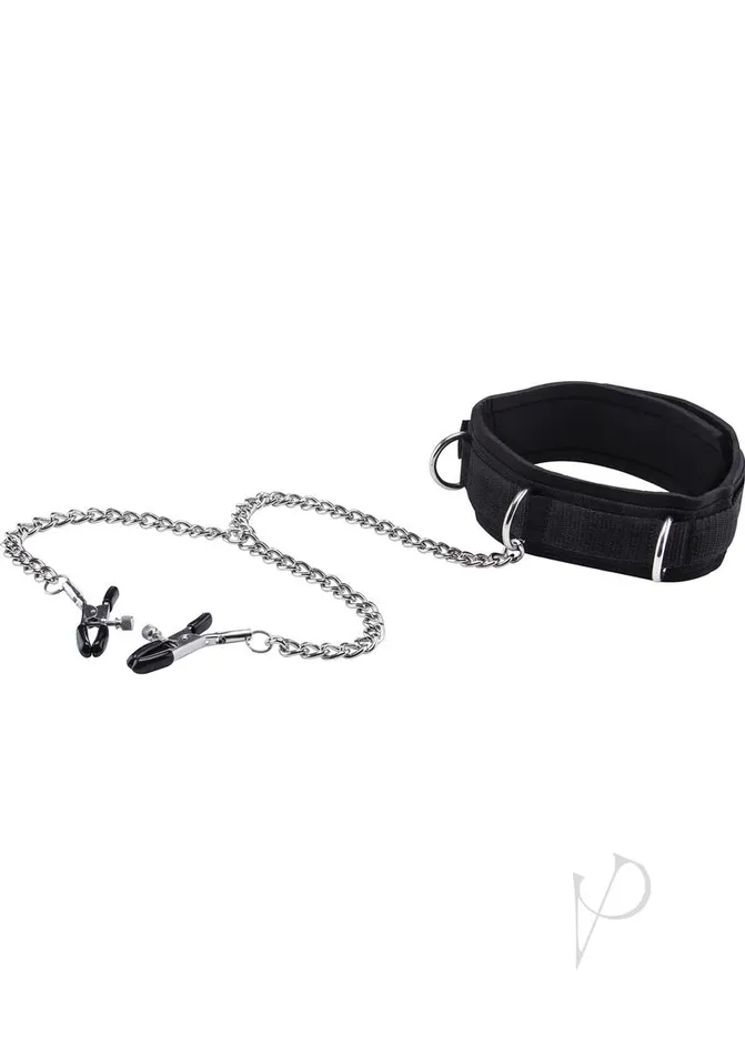 Ouch Couples Ouch Velcro Collar with Nipple Clamps Black