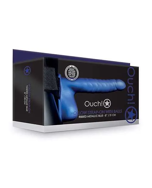Ouch Female Sex Toys Shots Ouch 8 Ribbed Hollow Strap On wBalls Metallic Blue Ouch Female Sex Toys Shots Ouch 8 Ribbed Hollow Strap On wBalls Metallic Blue