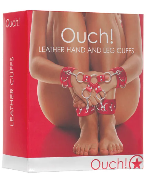 Ouch Leather Hand and Leg Cuffs Red Ouch Restraints