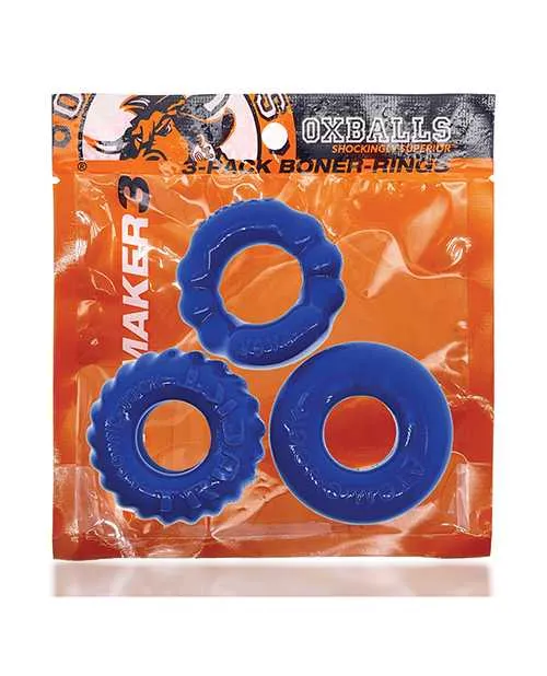 Oxballs Bonemaker Cock Ring Kit 3 pack Pool Blue Oxballs Male Sex Toys