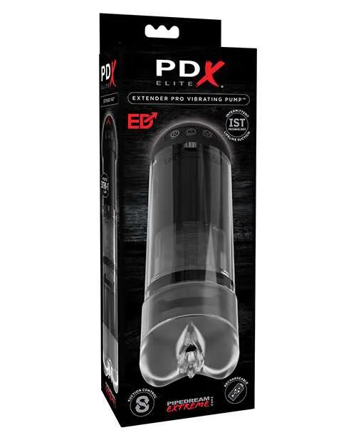 Pdx Elite Male Sex Toys PDX Elite Recharegable Extender Pro Vibrating Pump Masturbator Pussy ClearBlack