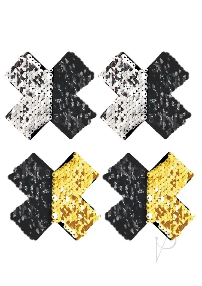 Peekaboo Anal Peekaboos Reversible Sequin X Pasties BlackGold