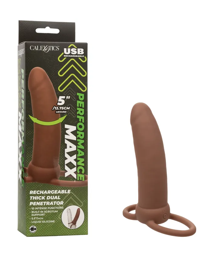 Performance Maxx Rechargeable Silicone Thick Dual Penetrator Extender Chocolate Performance Maxx Female Sex Toys