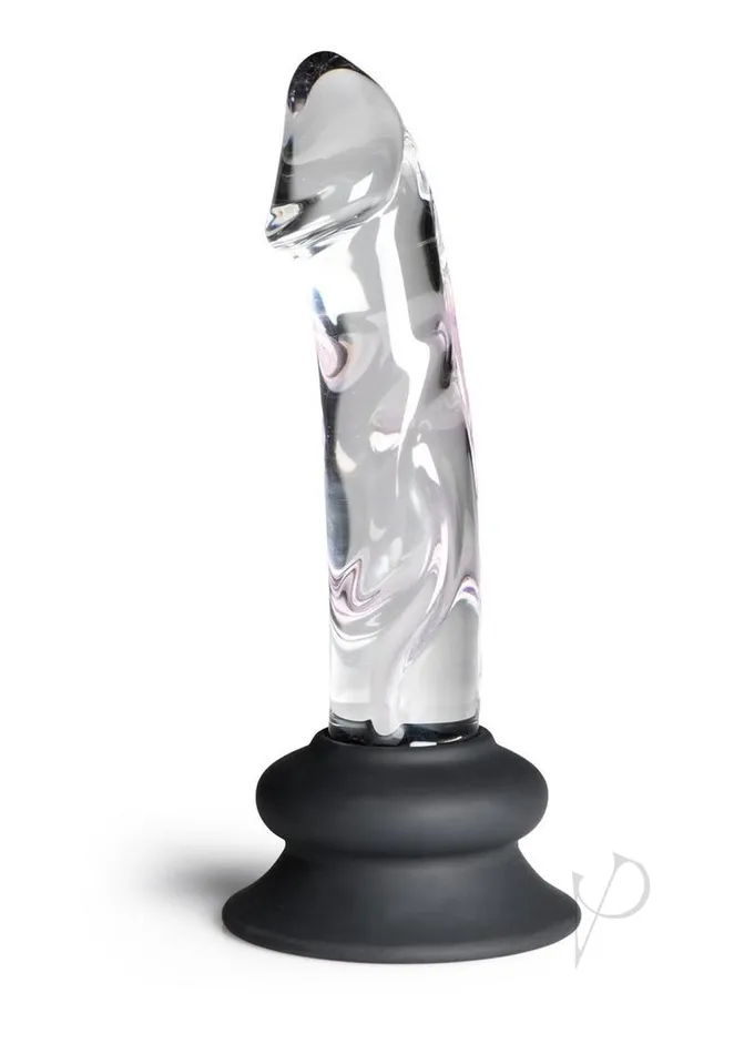 Pleasure Crystals Glass Dildo with Silicone Base 65in ClearBlack Pleasure Crystals Anal